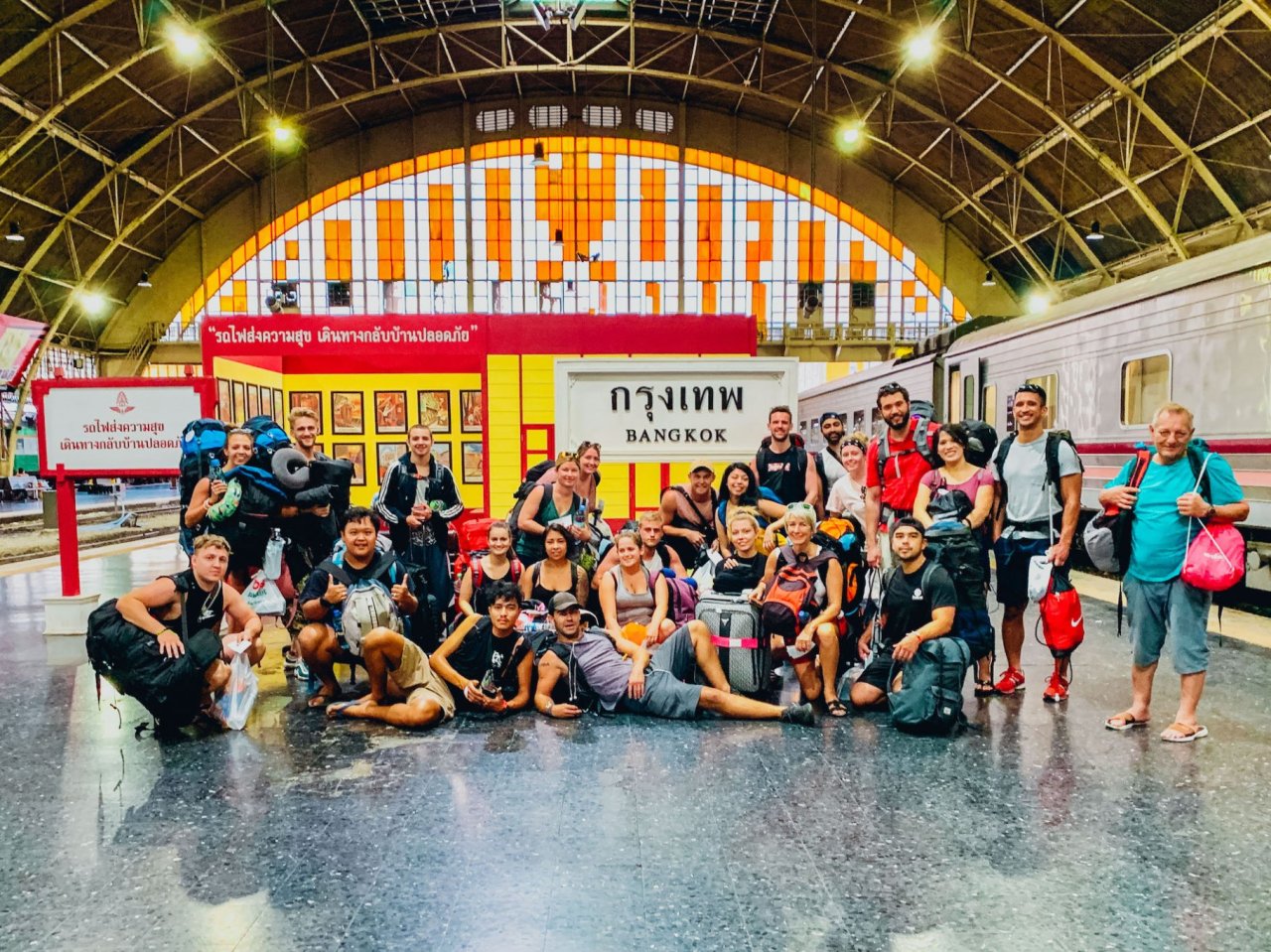 A group waiting for the sleeper train from Bangkok to Surat Thani